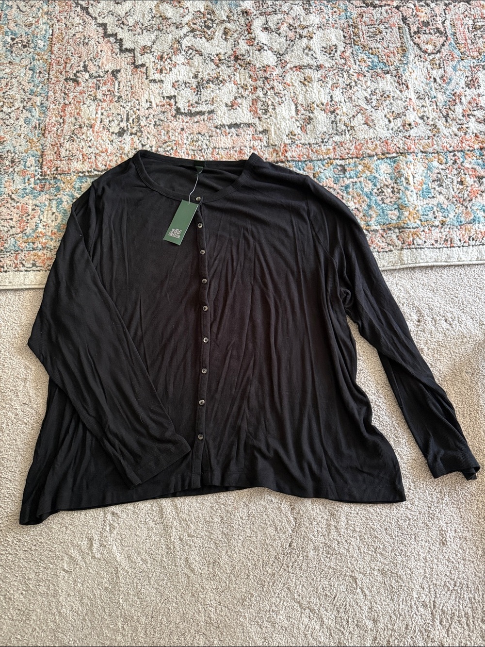 NEW- Wild Fable Button Down Ribbed Long Sleeve Top in Black 4X